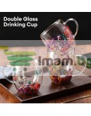 Стъклена чаша двойна с естествени цветя за кафе и чай 250 мл